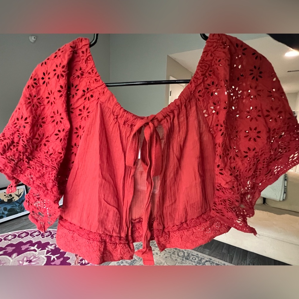 Free People sheer-lace tie back top